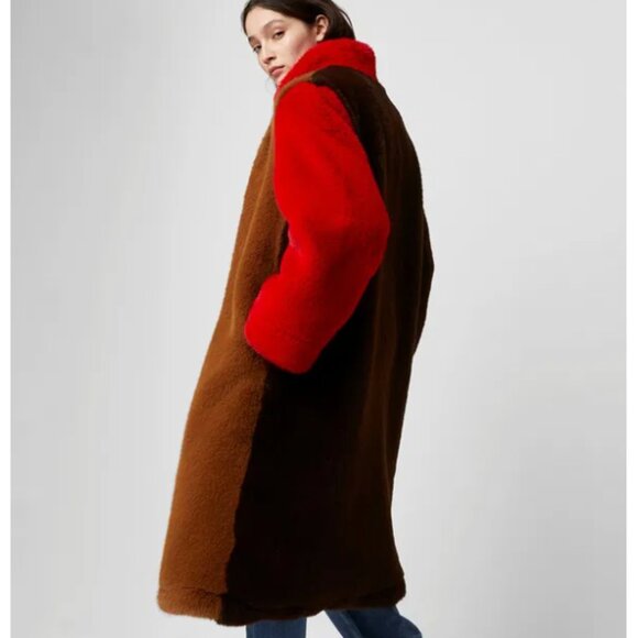 FRENCH CONNECTION -Claudie Faux Fur Oversized Colour Block Coat size M/L - Picture 2 of 6